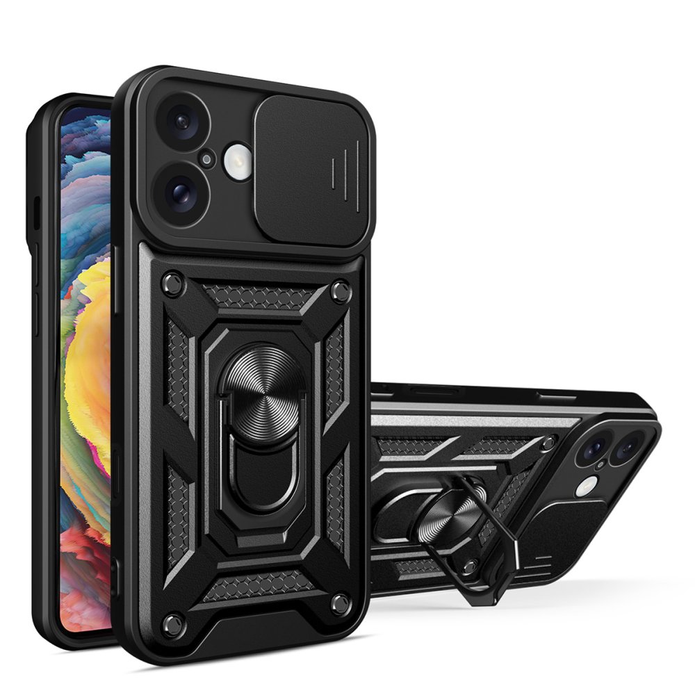  iPhone 16 Kılıf Pars Lens Yüzüklü Silikon - Siyah