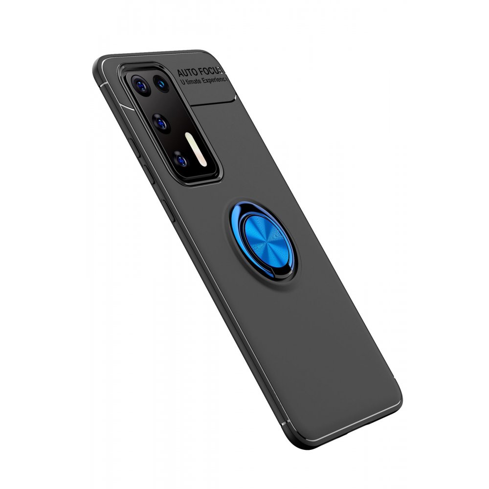 Huawei P40 Kılıf Range Yüzüklü Silikon - Siyah-Mavi  Huawei P40 Kılıf Range Yüzüklü Silikon - Siyah-Mavi