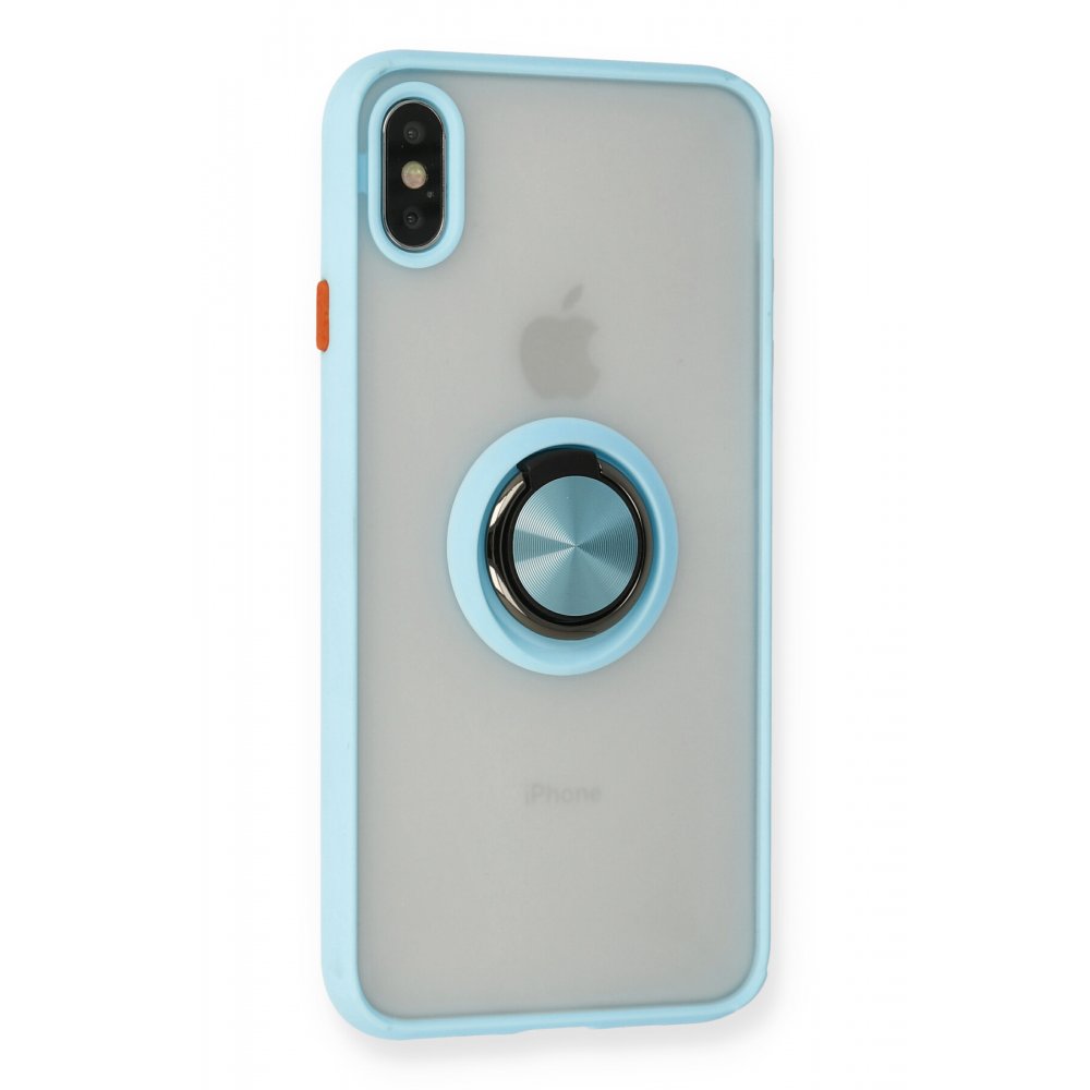  iPhone XS Kılıf Montreal Yüzüklü Silikon Kapak - Buz Mavi