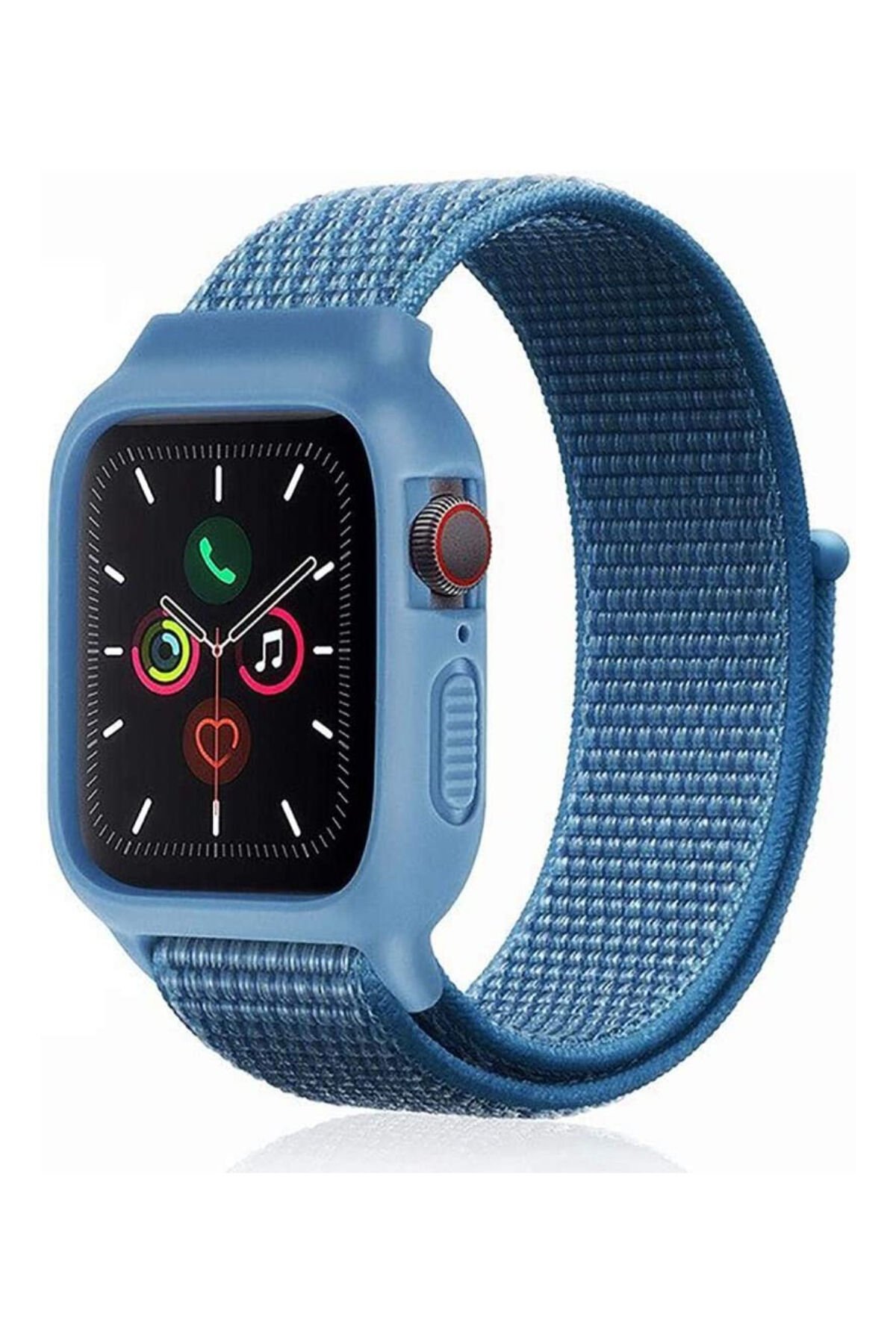  Apple Watch 38mm Hasırlı Cırtcırtlı Kasalı Kordon - Mavi