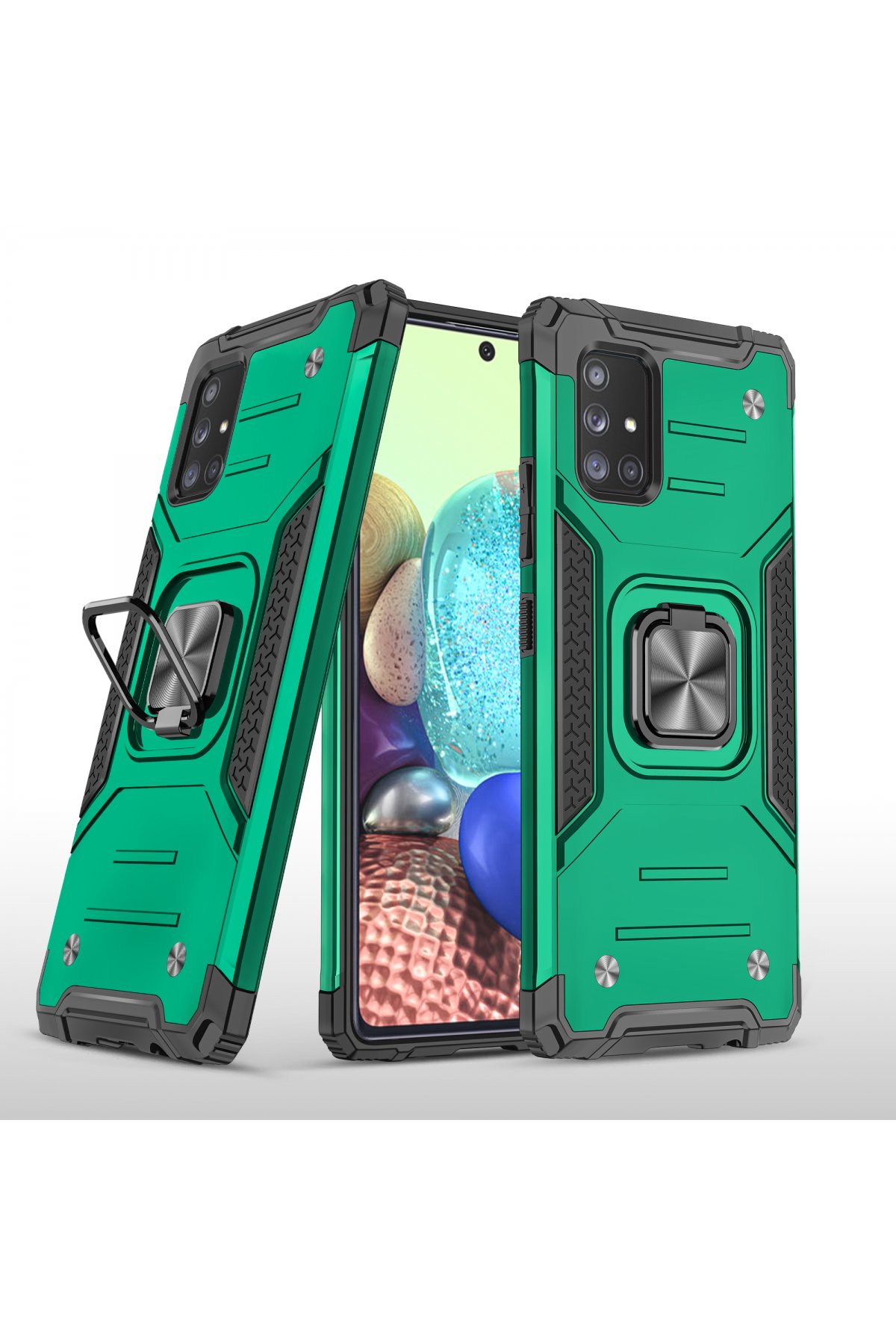  Samsung Galaxy A71 Kılıf Zegna Yüzüklü Silikon Kapak - Koyu Yeşil