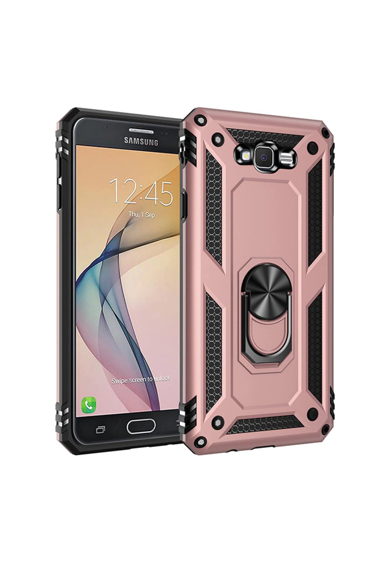  Samsung Galaxy J7 Kılıf Sofya Yüzüklü Silikon Kapak - Rose