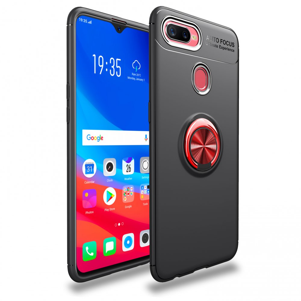  Oppo A5S Kılıf Range Yüzüklü Silikon - Siyah-Kırmızı