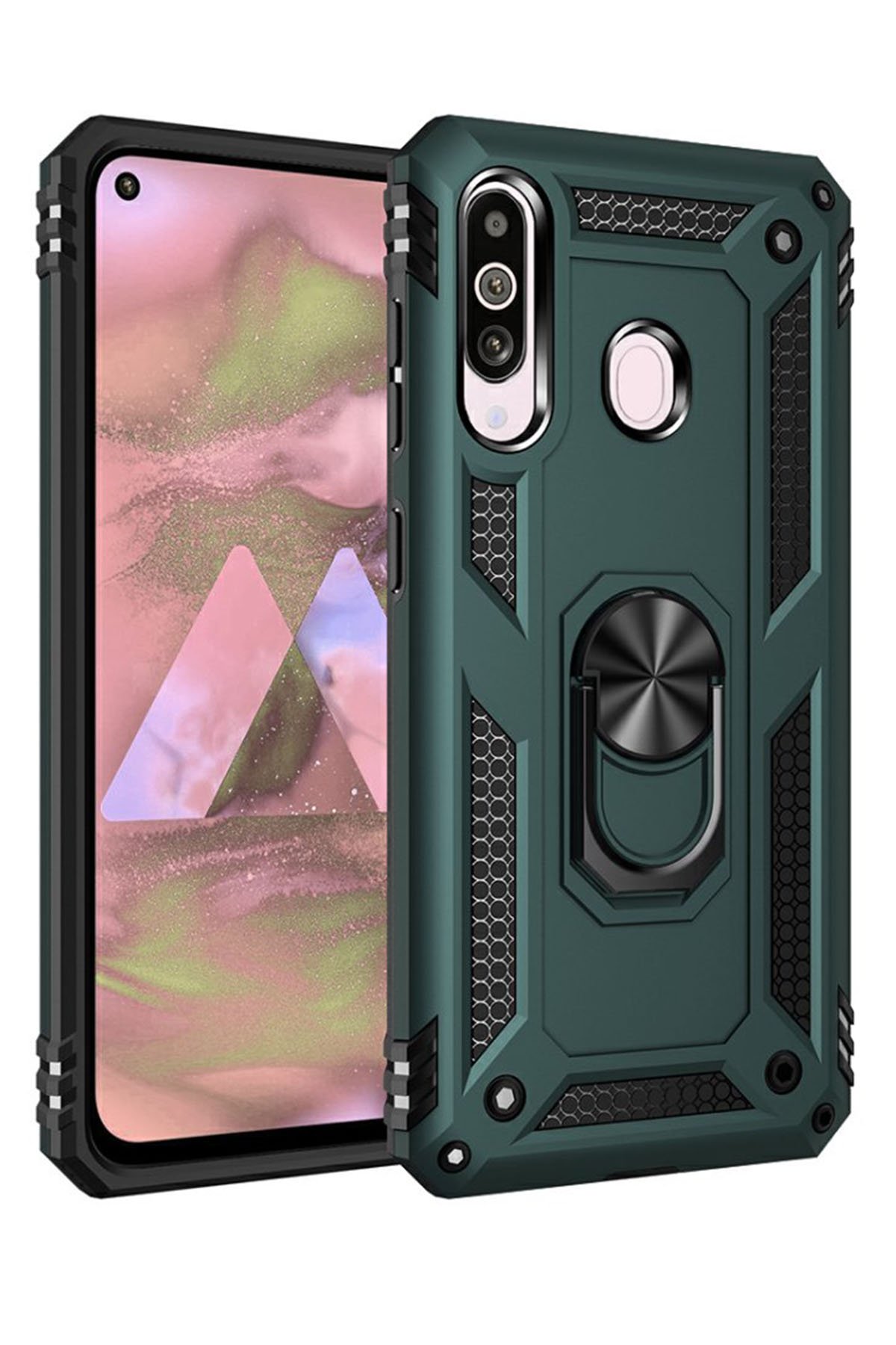  Samsung Galaxy M40 Kılıf Sofya Yüzüklü Silikon Kapak - Yeşil