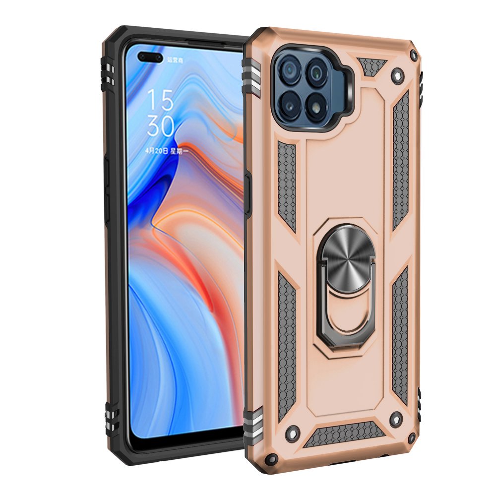  Oppo Reno 4 Lite Kılıf Sofya Yüzüklü Silikon Kapak - Gold