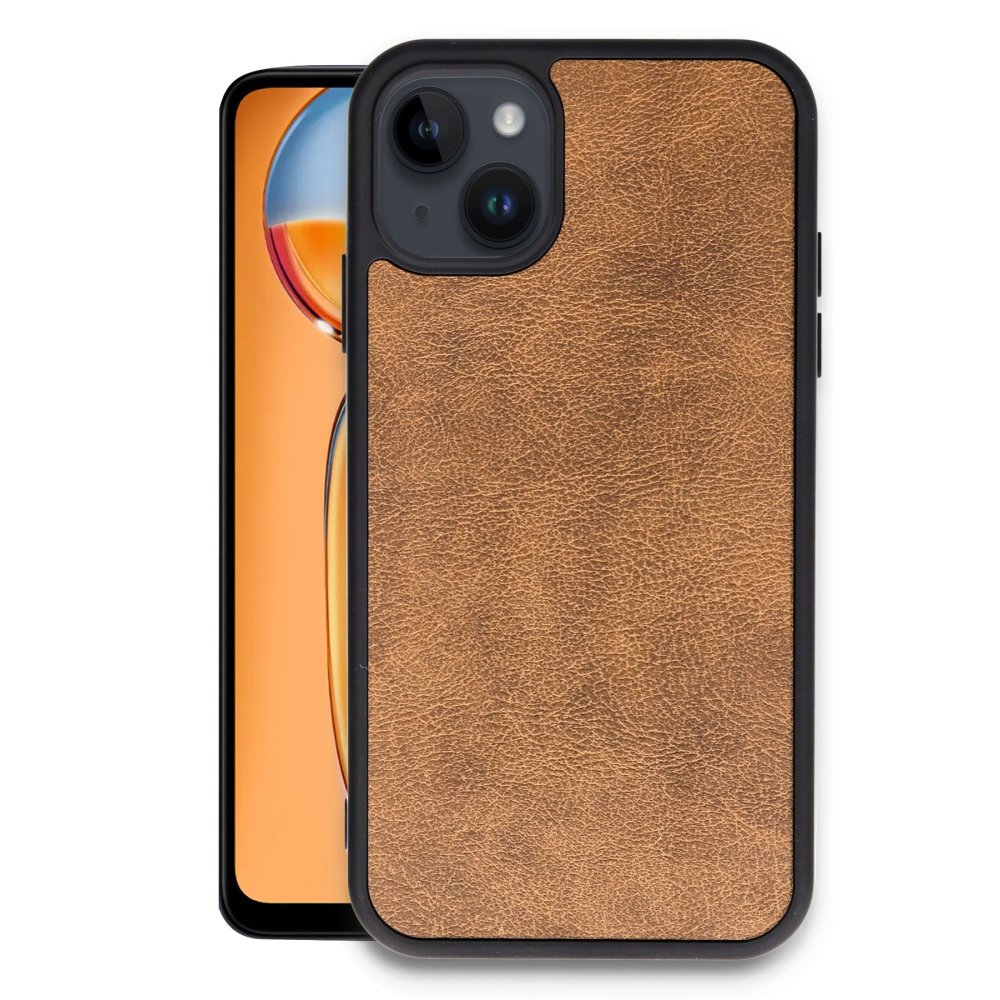  iPhone 15 Kılıf Aras Deri Kapak - Taba