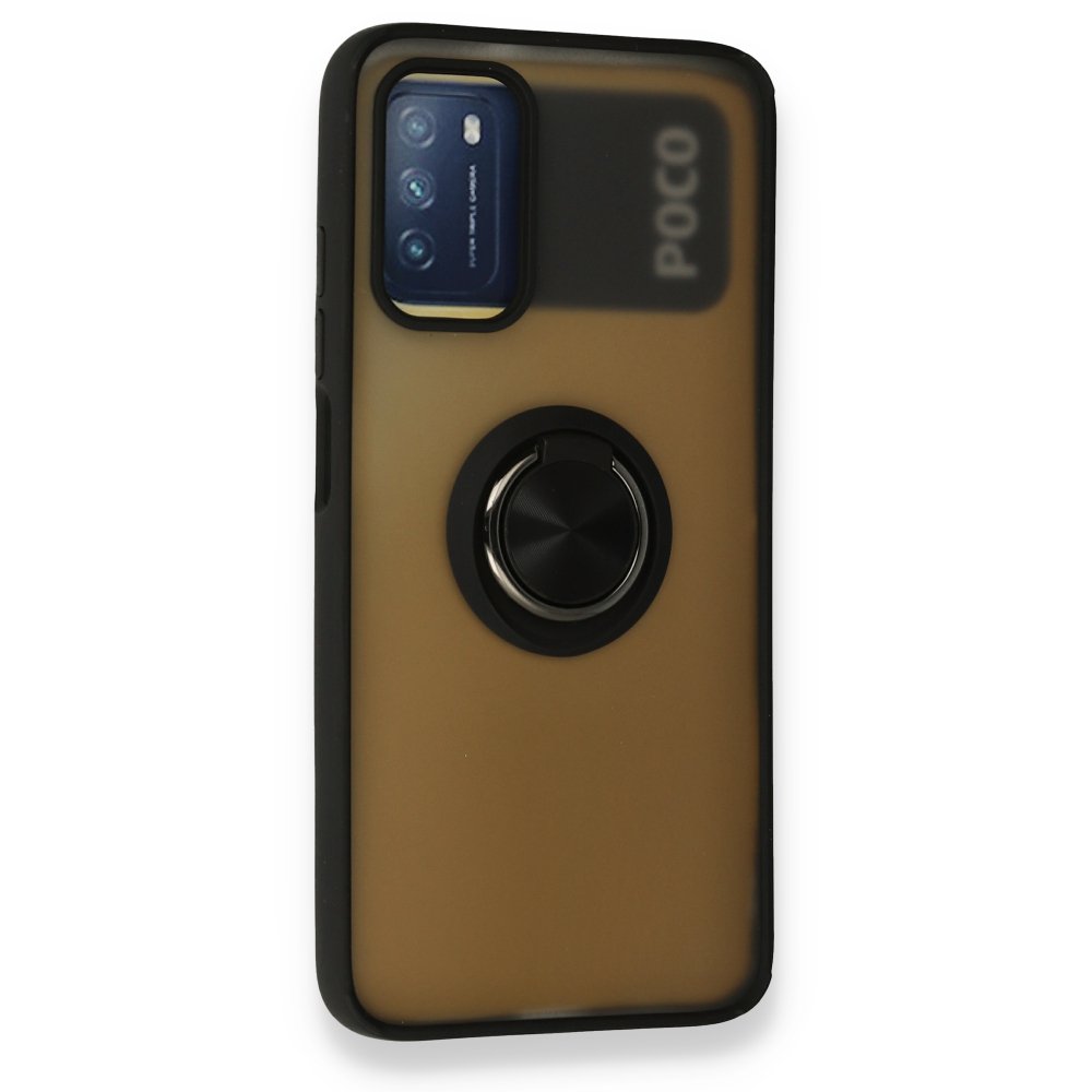 Redmi 9T Kılıf Montreal Yüzüklü Silikon Kapak - Siyah