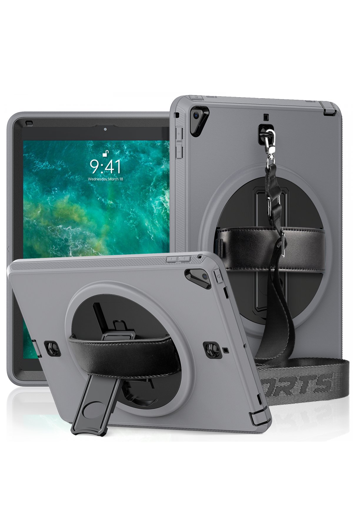  iPad 9.7 (2017) Kılıf Strap-C Otterbox Tablet Kapak - Gri