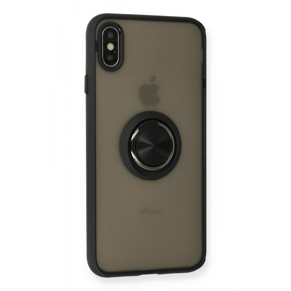  iPhone XS Max Kılıf Montreal Yüzüklü Silikon Kapak - Siyah