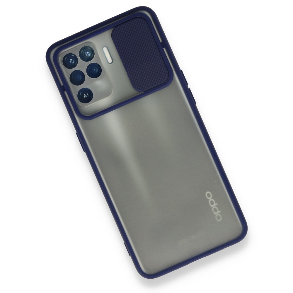  Oppo Reno 5 Lite Kılıf Palm Buzlu Kamera Sürgülü Silikon - Lacivert