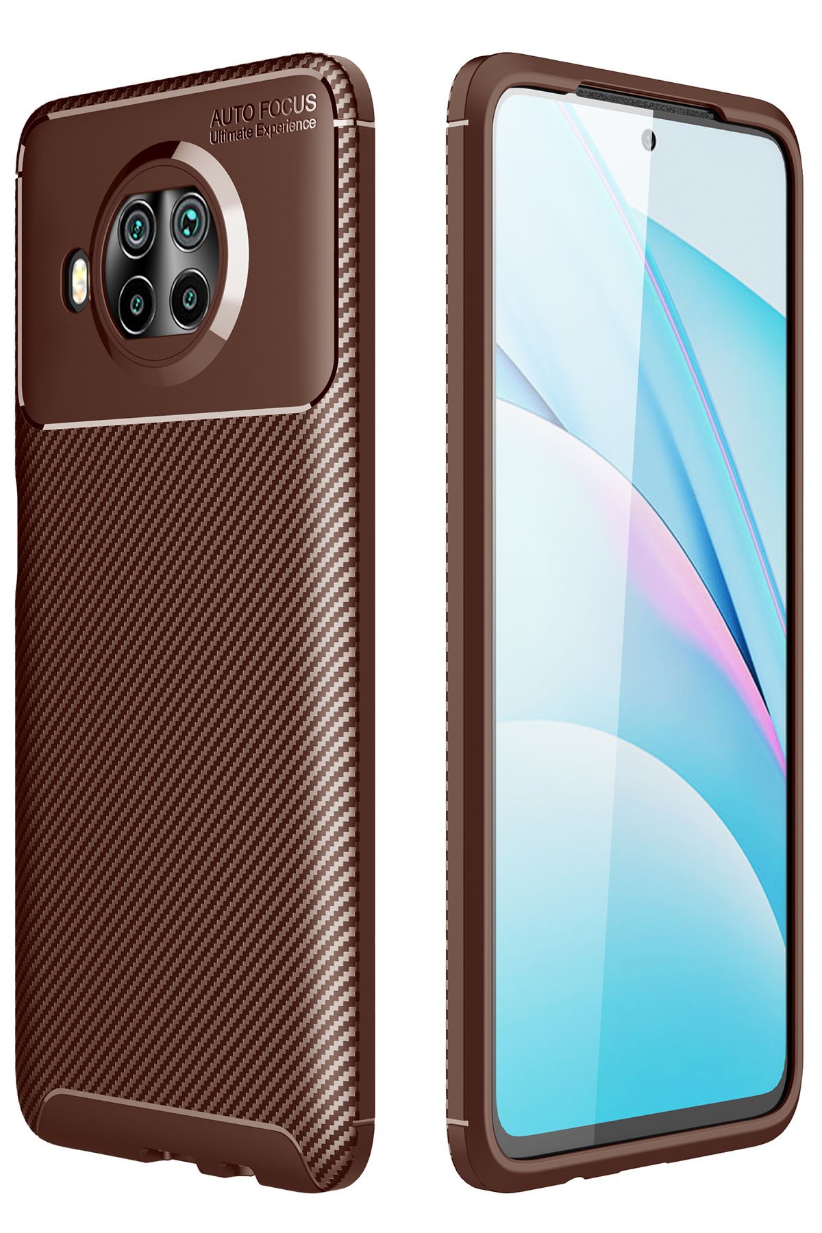 Xiaomi Mi 10T Lite Kılıf Auto Focus Karbon Kapak - Kahverengi  Xiaomi Mi 10T Lite Kılıf Auto Focus Karbon Kapak - Kahverengi