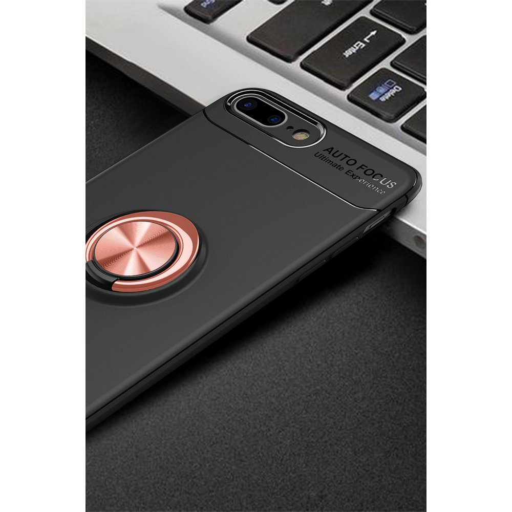 iPhone 7 Plus Kılıf Range Yüzüklü Silikon - Siyah-Gold