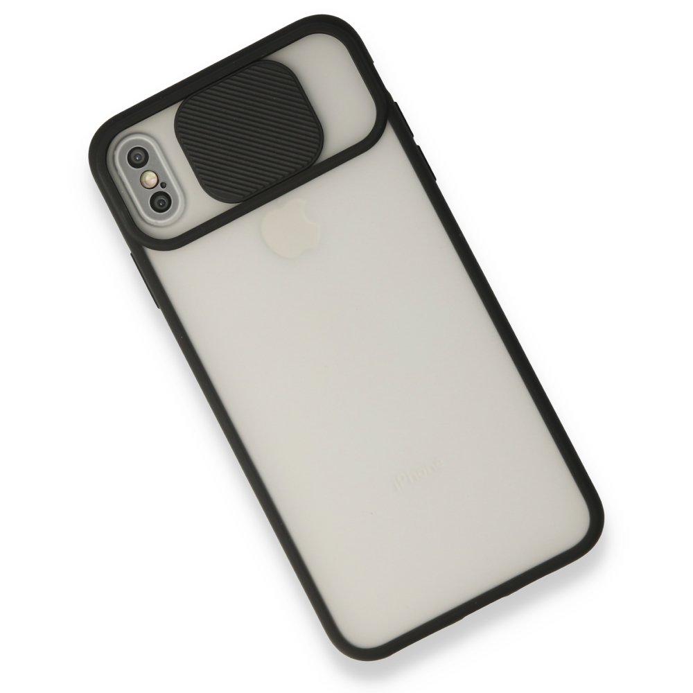 iPhone X Kılıf Palm Buzlu Kamera Sürgülü Silikon - Siyah  iPhone X Kılıf Palm Buzlu Kamera Sürgülü Silikon - Siyah