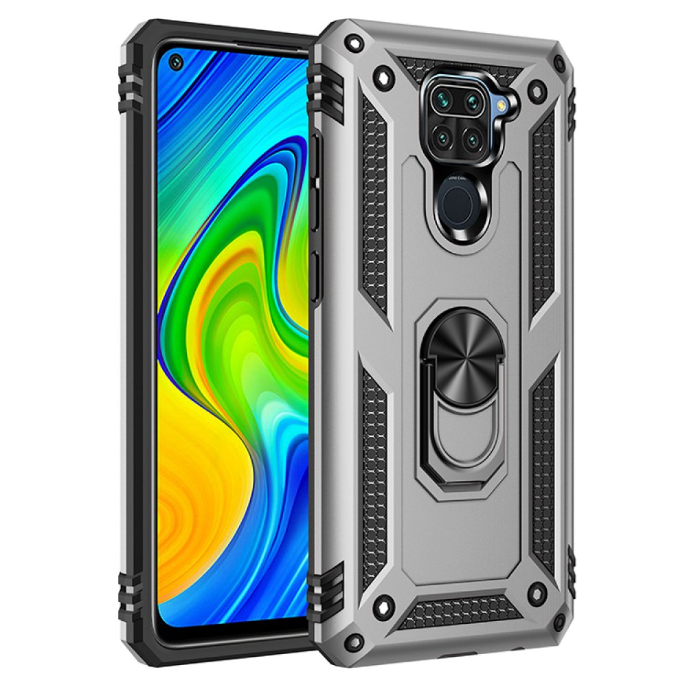 Redmi Note 9 Kılıf Sofya Yüzüklü Silikon Kapak - Gümüş