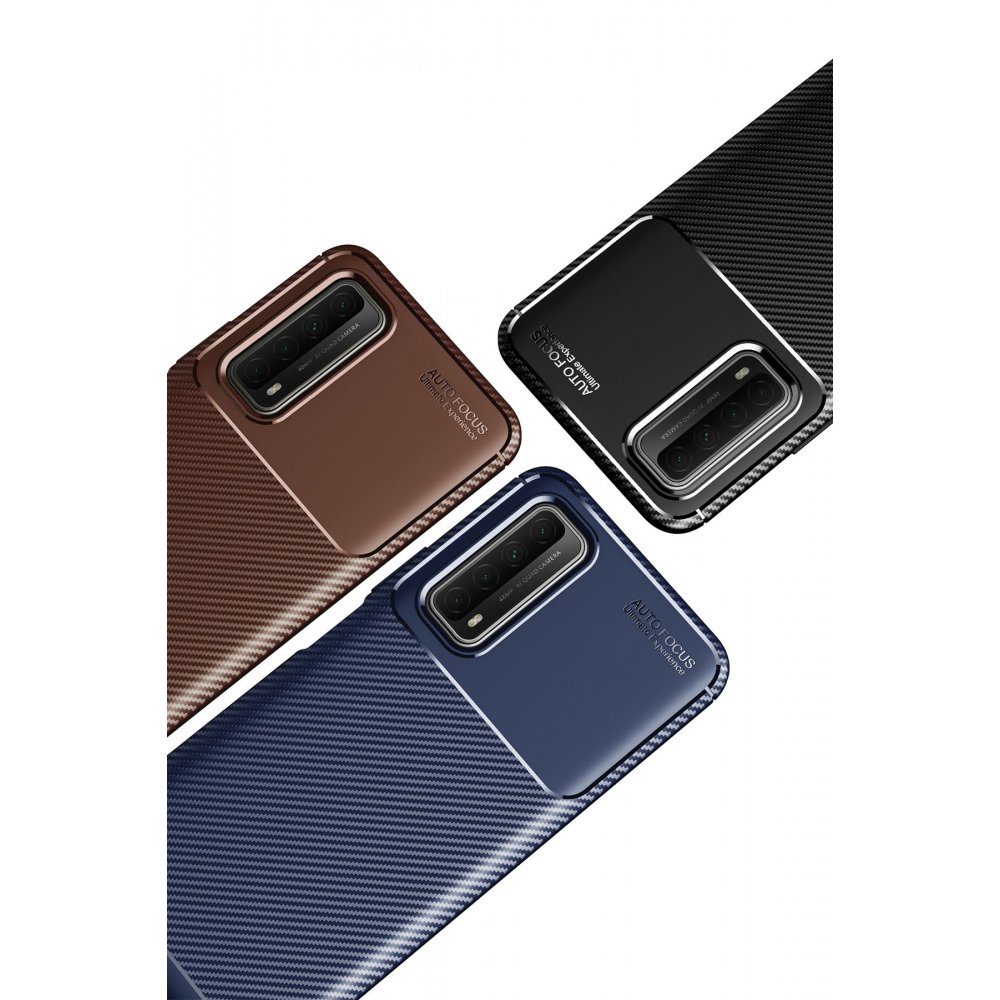 Huawei P Smart 2021 Kılıf Auto Focus Karbon Kapak - Lacivert  Huawei P Smart 2021 Kılıf Auto Focus Karbon Kapak - Lacivert
