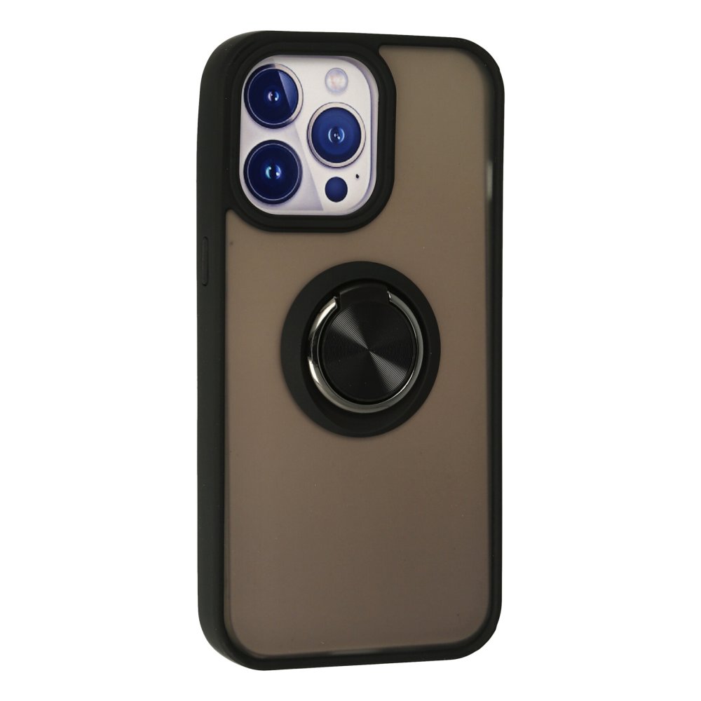  iPhone 15 Pro Max Kılıf Montreal Yüzüklü Silikon Kapak - Siyah
