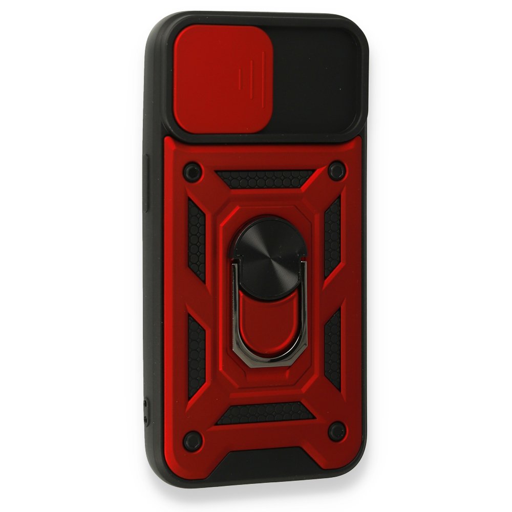  iPhone 13 Kılıf Pars Lens Yüzüklü Silikon - Kırmızı