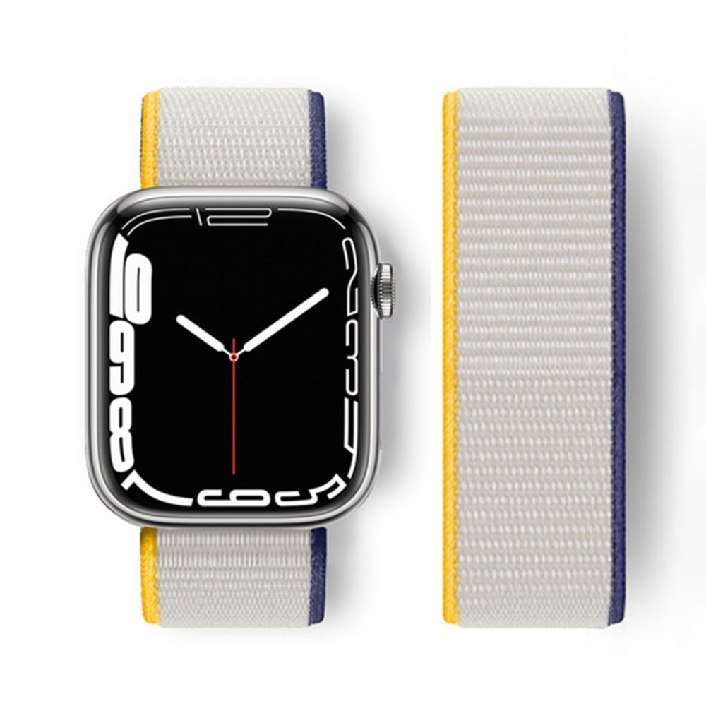  Apple Watch Ultra 49mm Hasırlı Cırtcırtlı Kordon - Sarı-Beyaz