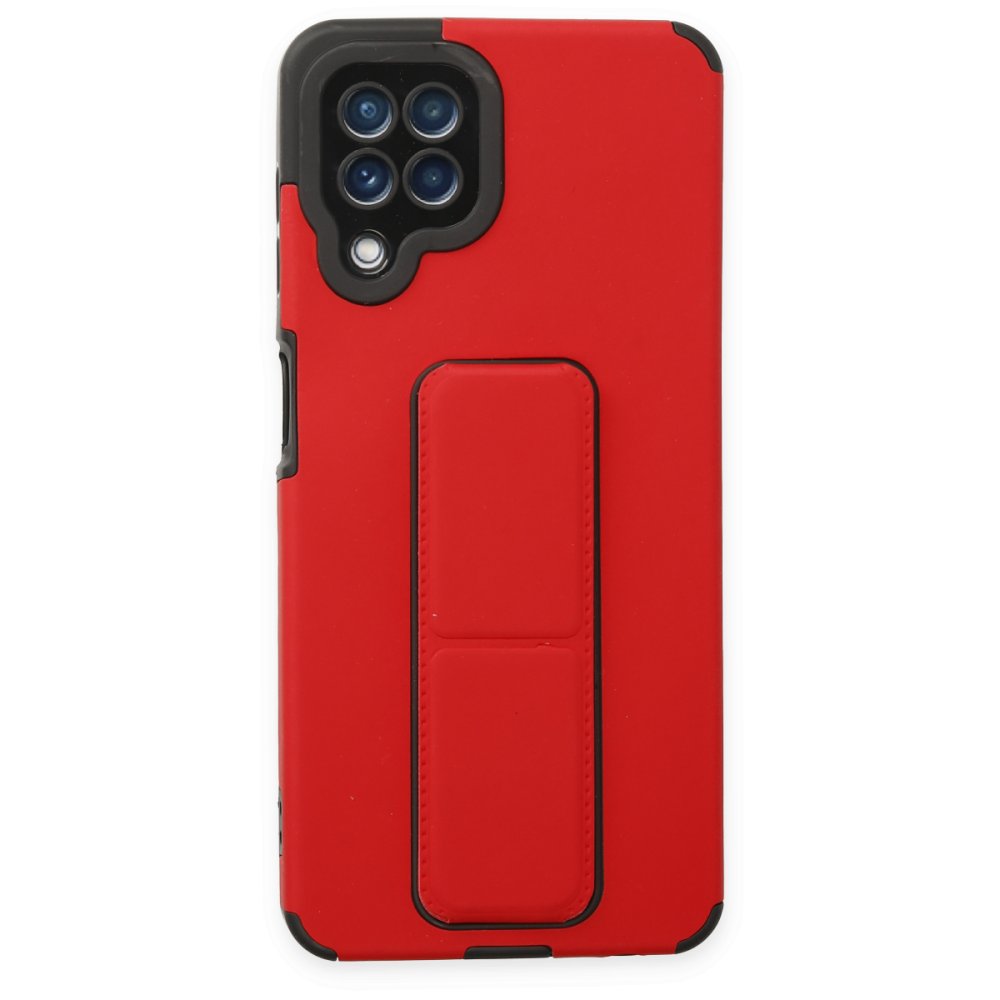  Samsung Galaxy M32 Kılıf Mega Standlı Silikon - Kırmızı