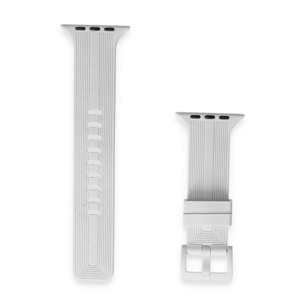 Apple Watch 40mm KR408 Çizgili Silikon Kordon - Beyaz Apple Watch 40mm KR408 Çizgili Silikon Kordon - Beyaz