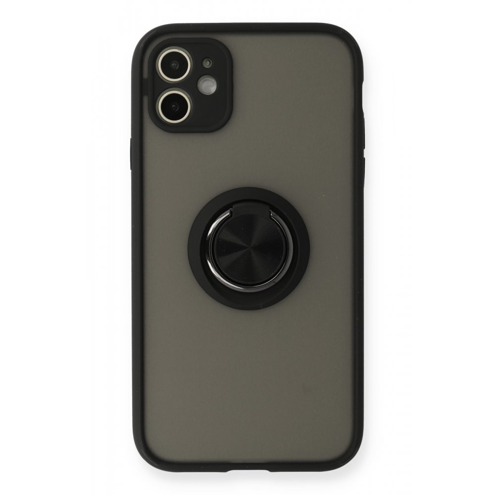  iPhone 11 Kılıf Montreal Yüzüklü Silikon Kapak - Siyah