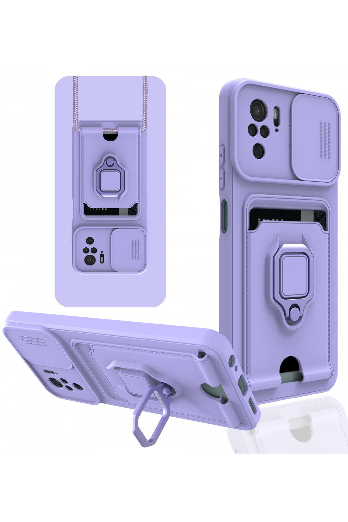  Xiaomi Poco M5s Kılıf Zuma Kartvizitli Yüzüklü Silikon - Lila