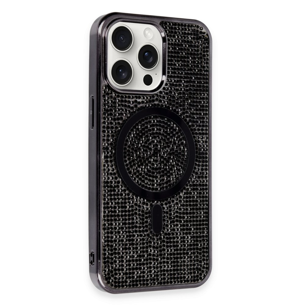  iPhone 14 Pro Max Kılıf Diamond Magsafe Kapak - Siyah