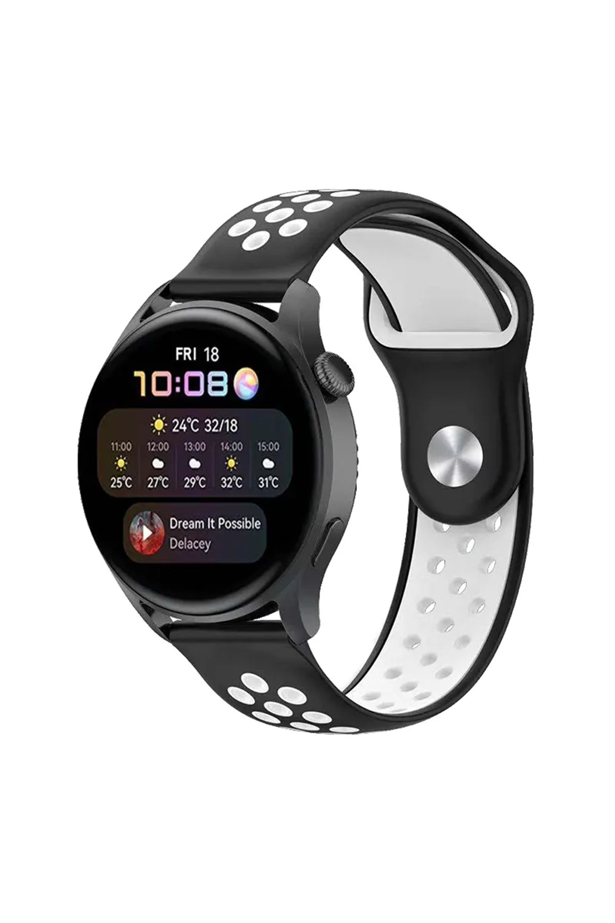  GT4 46mm 22mm Spor Delikli Kordon - Siyah-Beyaz