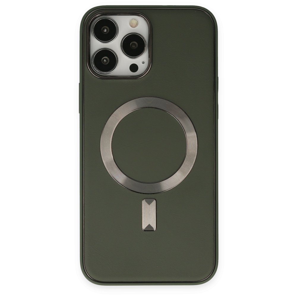 iPhone 13 Pro Max Kılıf Coco Deri Magneticsafe Silikon - Haki Yeşil iPhone 13 Pro Max Kılıf Coco Deri Magneticsafe Silikon - Haki Yeşil