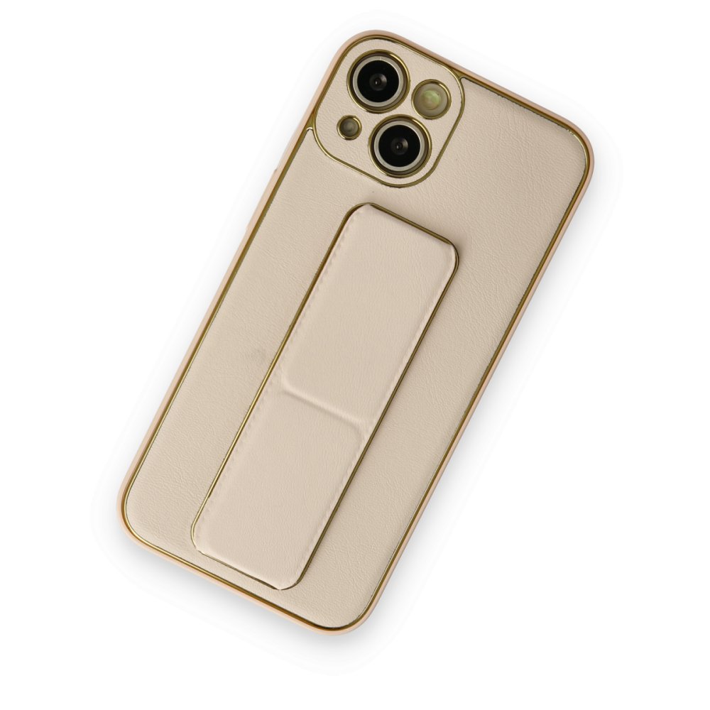  iPhone 14 Plus Kılıf Coco Deri Standlı Kapak - Gold