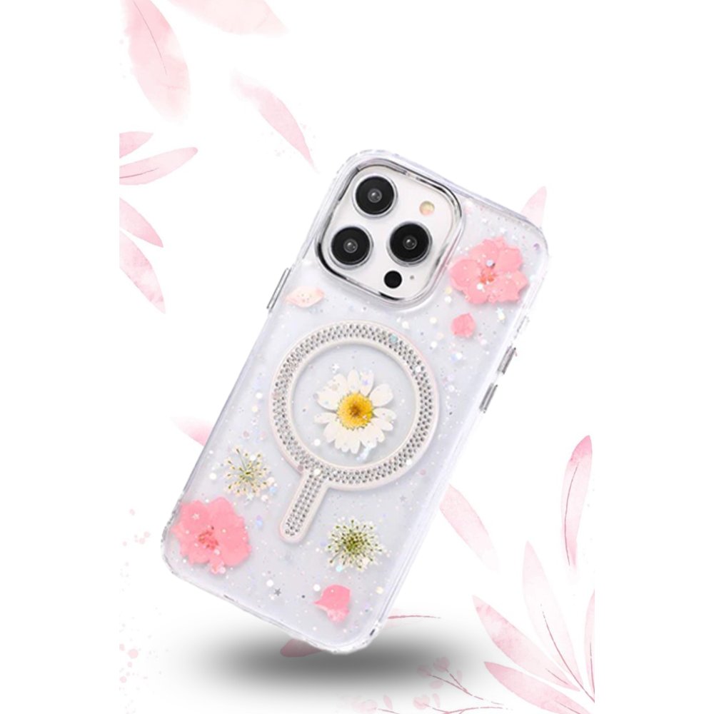  iPhone 13 Flower Magsafe Kapak - Mor