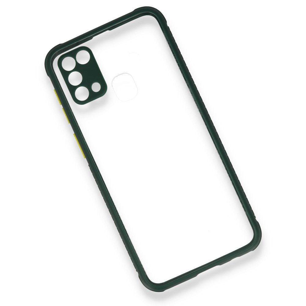  Samsung Galaxy M31 Kılıf Miami Şeffaf Silikon - Koyu Yeşil