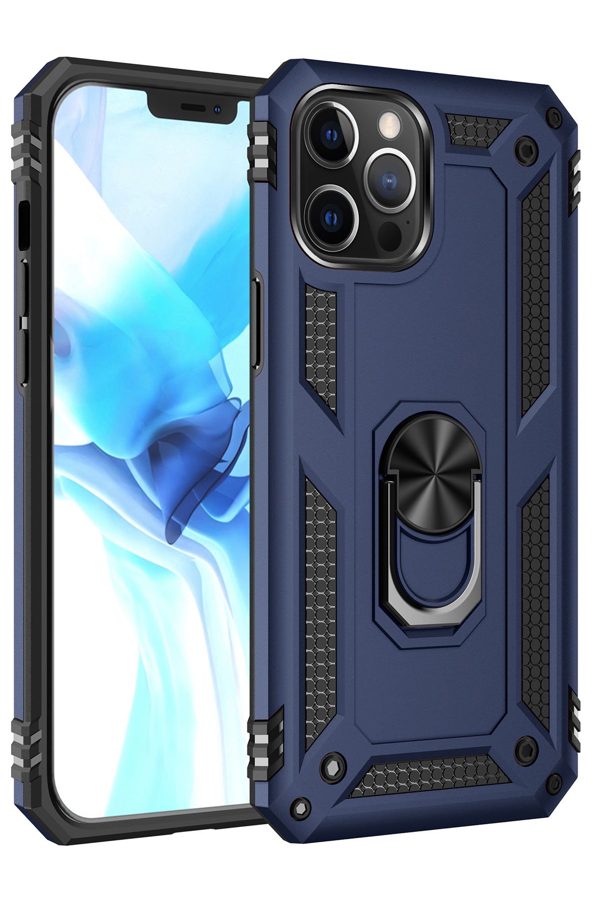 iPhone 12 Pro Kılıf Sofya Yüzüklü Silikon Kapak - Lacivert iPhone 12 Pro Kılıf Sofya Yüzüklü Silikon Kapak - Lacivert