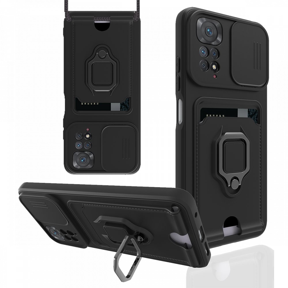 Redmi Note 11 Kılıf Zuma Kartvizitli Yüzüklü Silikon - Siyah