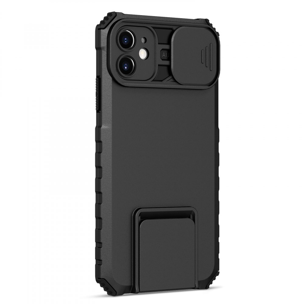  iPhone 11 Kılıf Walker Standlı Kapak - Siyah