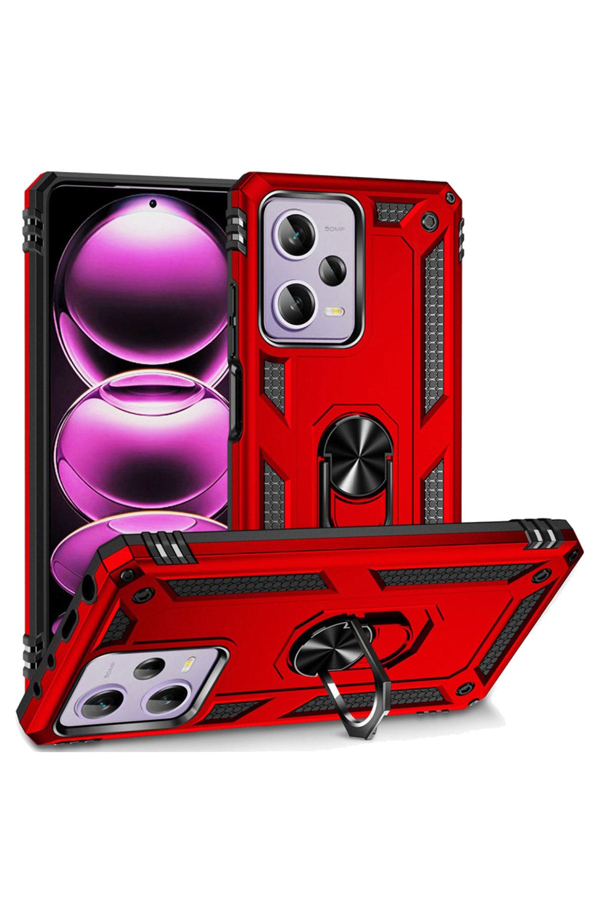 Redmi Note 12 5G Kılıf Sofya Yüzüklü Silikon Kapak - Kırmızı Redmi Note 12 5G Kılıf Sofya Yüzüklü Silikon Kapak - Kırmızı