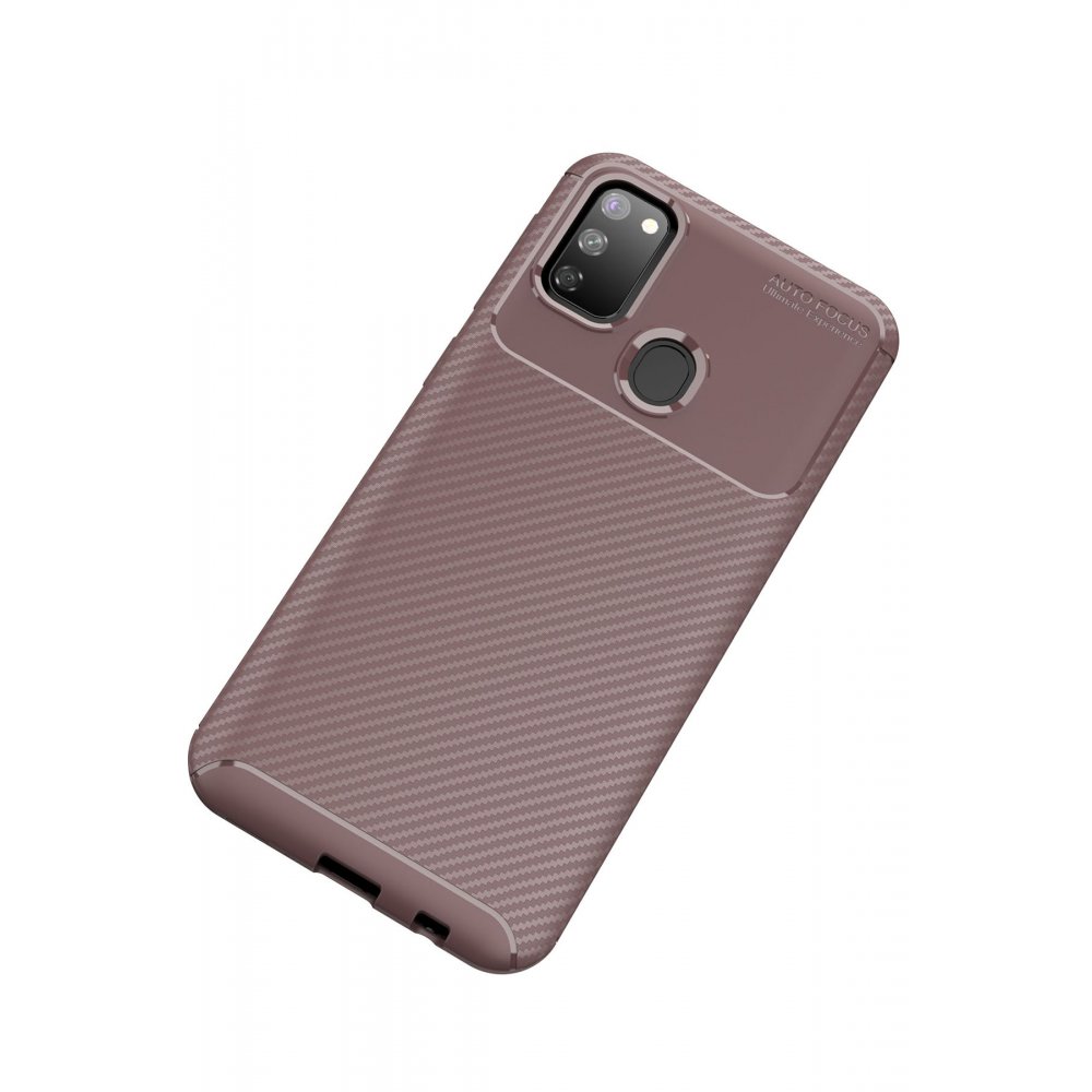  Samsung Galaxy M21 Kılıf Auto Focus Karbon Kapak - Kahverengi