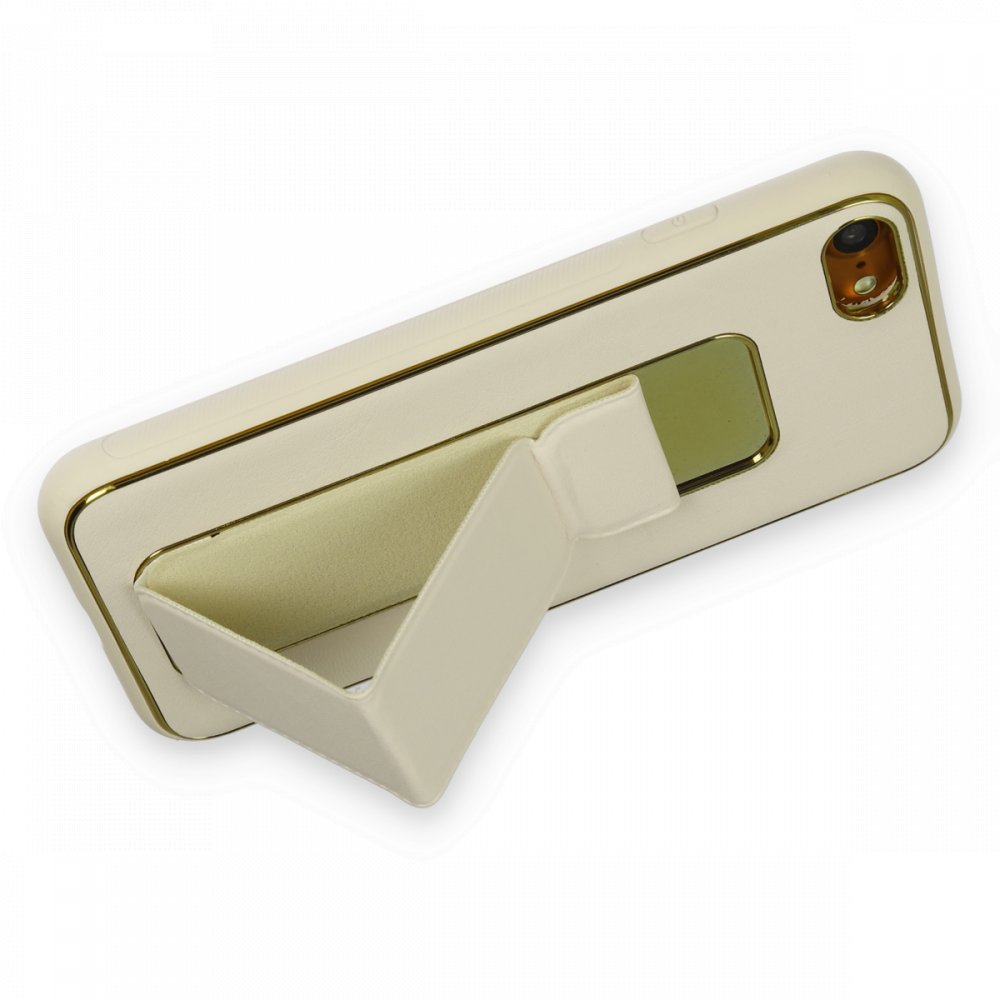  iPhone 7 Kılıf Coco Deri Standlı Kapak - Beyaz