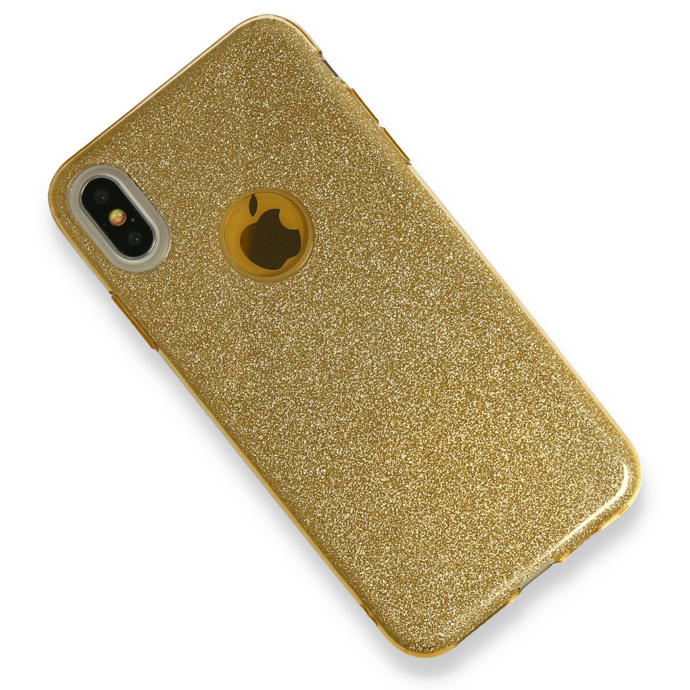  iPhone XS Max Kılıf Simli Katmanlı Silikon - Gold