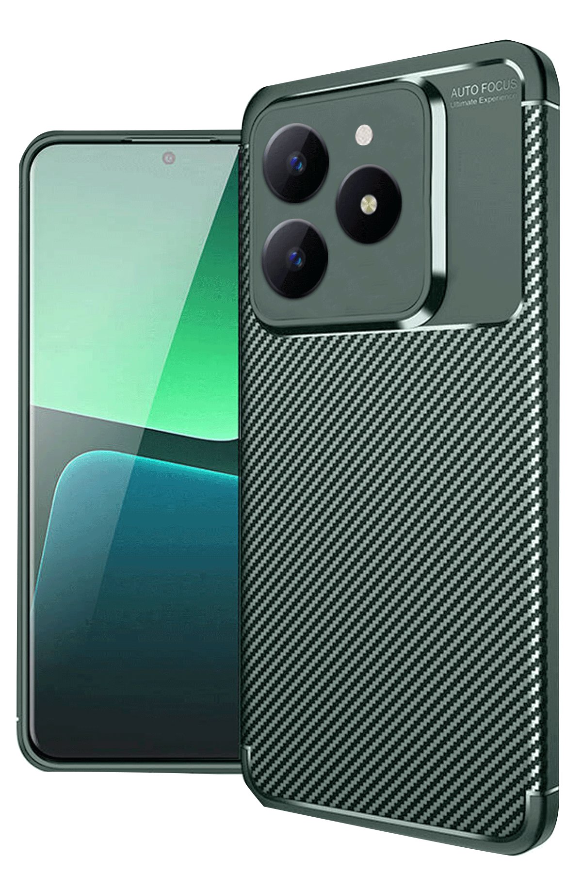 Realme C61 Kılıf Auto Focus Karbon Kapak - Koyu Yeşil Realme C61 Kılıf Auto Focus Karbon Kapak - Koyu Yeşil