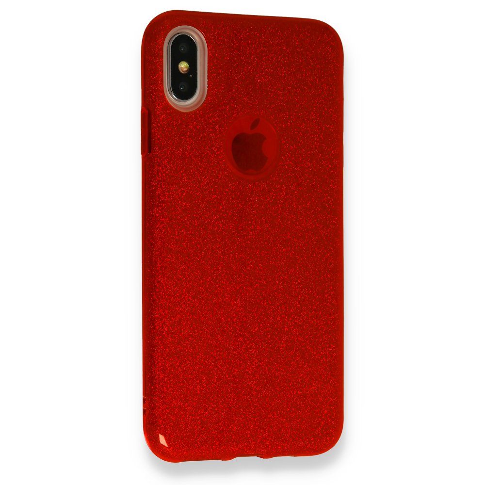  iPhone XS Max Kılıf Simli Katmanlı Silikon - Kırmızı