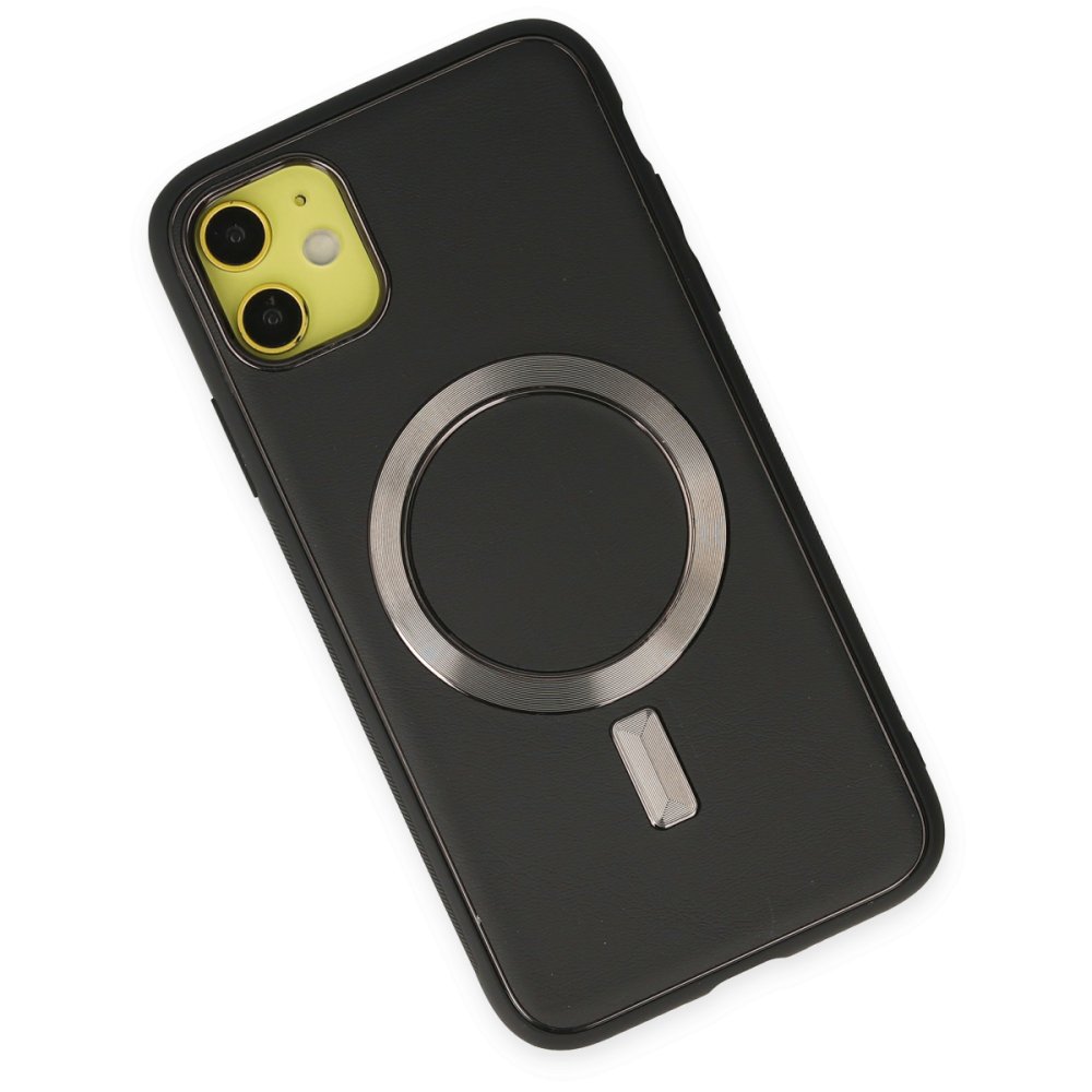  iPhone 12 Kılıf Coco Deri Magneticsafe Silikon - Siyah