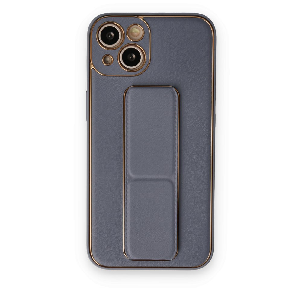  iPhone 14 Plus Kılıf Coco Deri Standlı Kapak - Gri