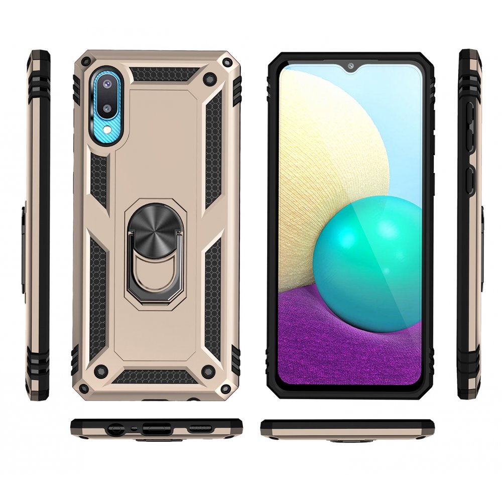  Samsung Galaxy A02 Kılıf Sofya Yüzüklü Silikon Kapak - Gold
