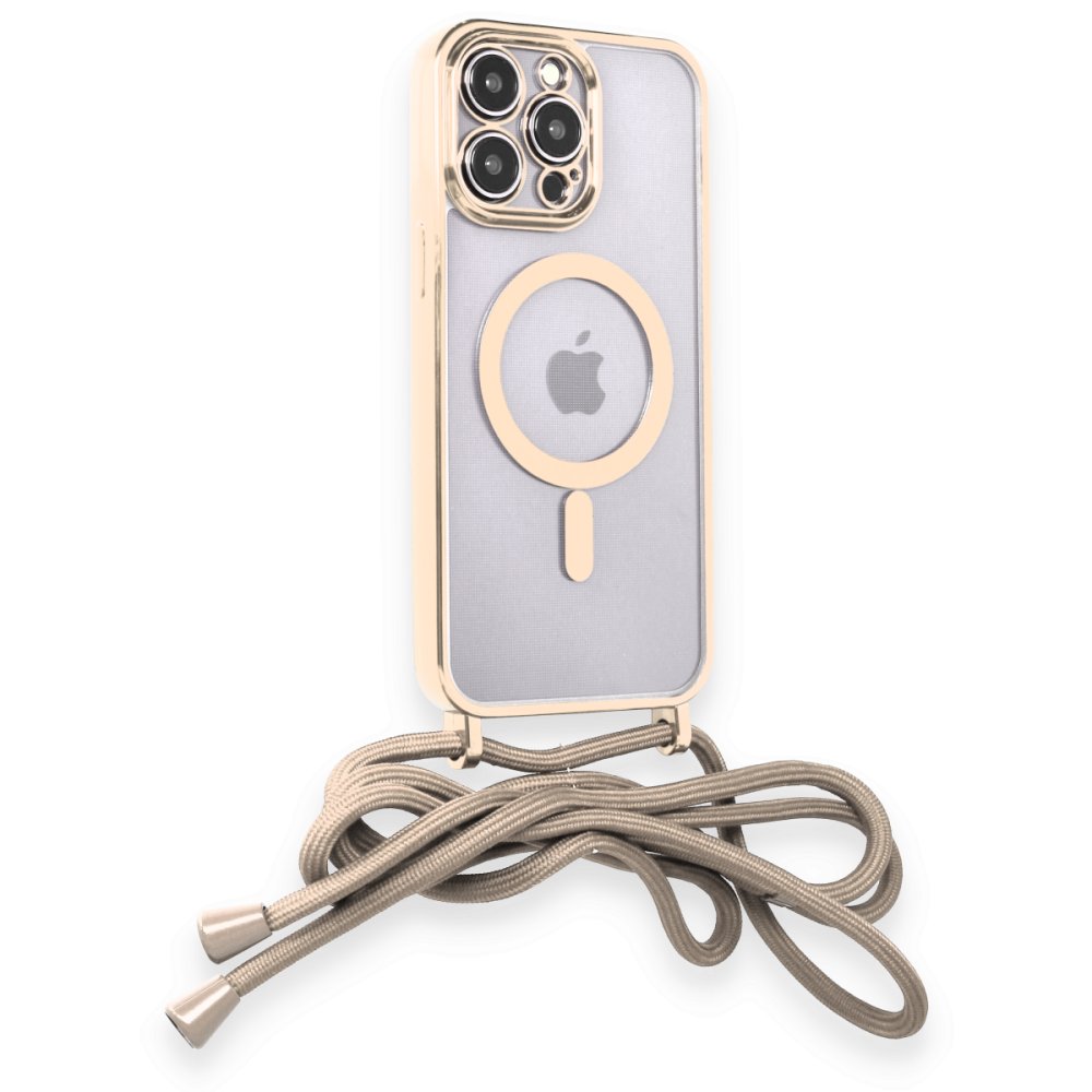  iPhone 13 Pro Max Kılıf Divo Lazer Askılı Magsafe Kapak - Gold