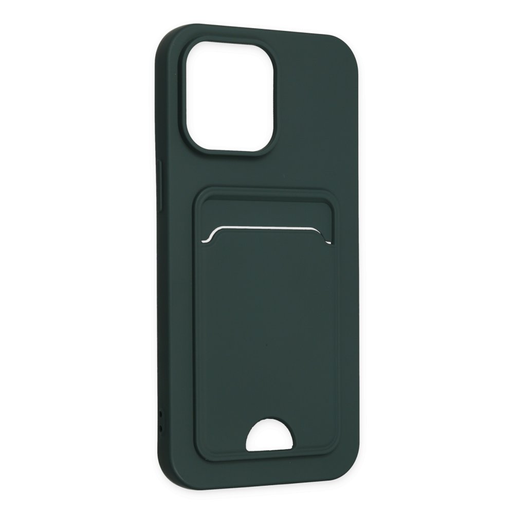  iPhone 14 Pro Kılıf Kelvin Kartvizitli Silikon - Koyu Yeşil