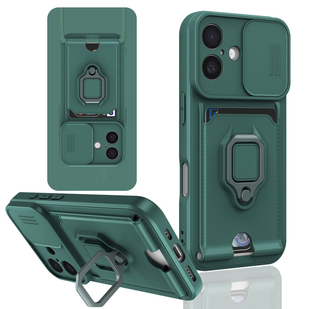 iPhone 16 Kılıf Zuma Kartvizitli Yüzüklü Silikon - Yeşil  iPhone 16 Kılıf Zuma Kartvizitli Yüzüklü Silikon - Yeşil