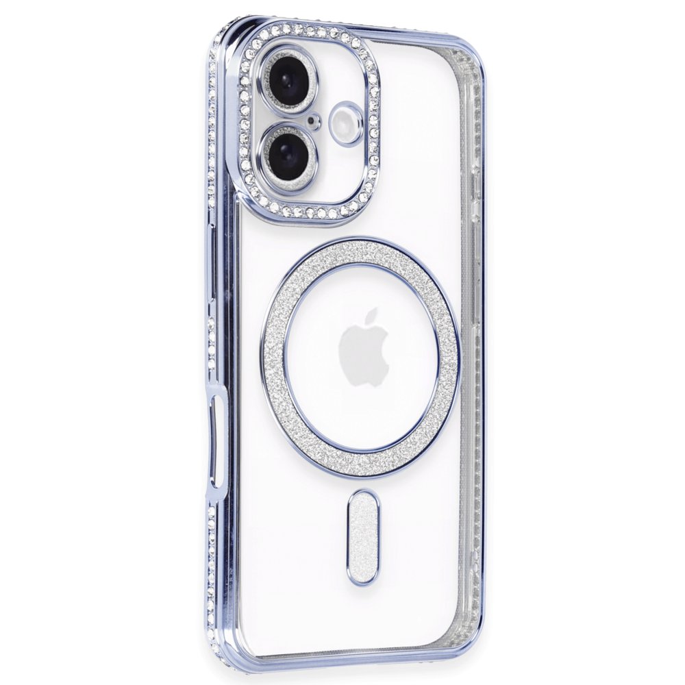  iPhone 16 Plus Kılıf Joke Simli Magneticsafe Kılıf - Mavi