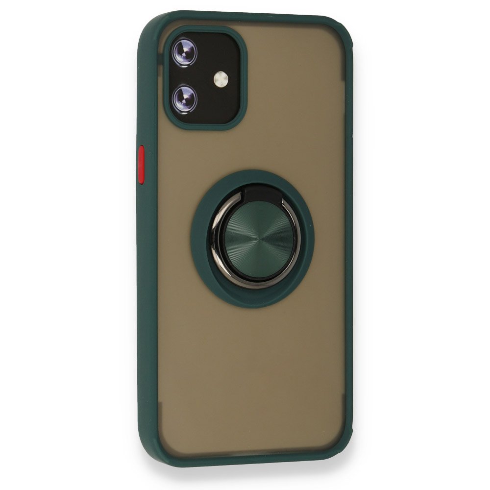  iPhone 12 Kılıf Montreal Yüzüklü Silikon Kapak - Yeşil