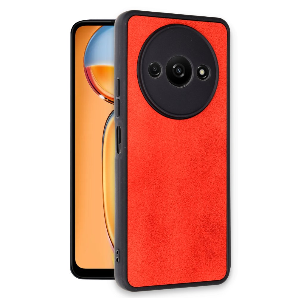Redmi A3 4G Kılıf Aras Deri Kapak - Kırmızı